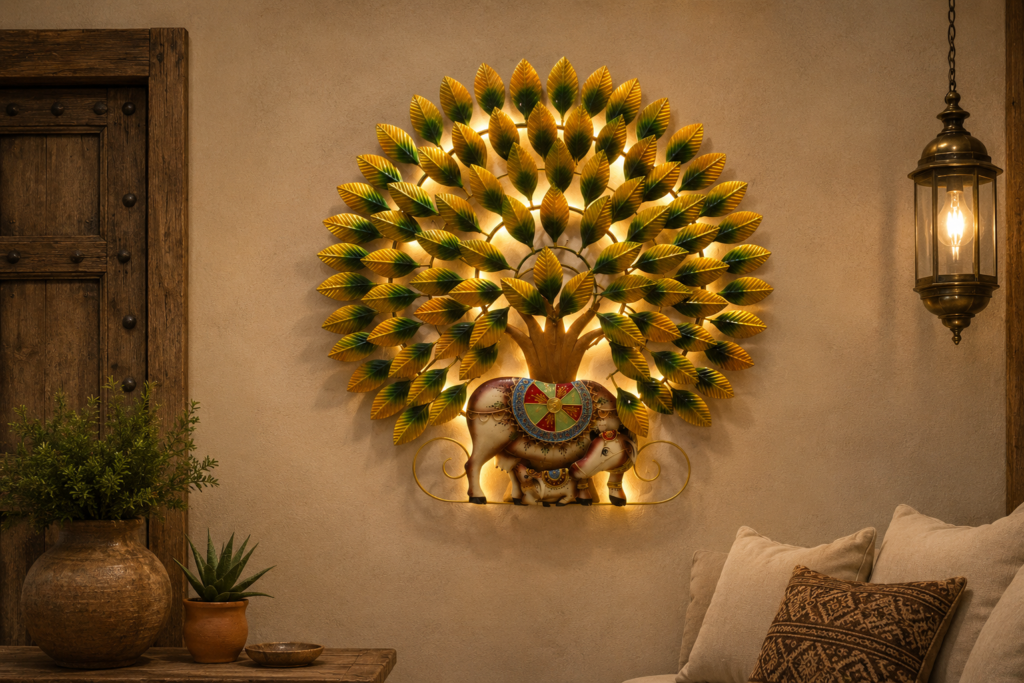 Kamdhenu Cow with Led Metal Wall Hanging