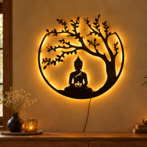 BUDHA UNDER TREE METAL LED WALL ART