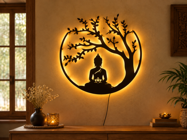 BUDHA UNDER TREE METAL LED WALL ART