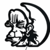 Black metal Hanuman wall art featuring Lord Hanuman’s face and circular design, displayed with dimensions