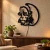 Black metal Hanuman wall art featuring Lord Hanuman’s face and circular design, displayed with dimensions