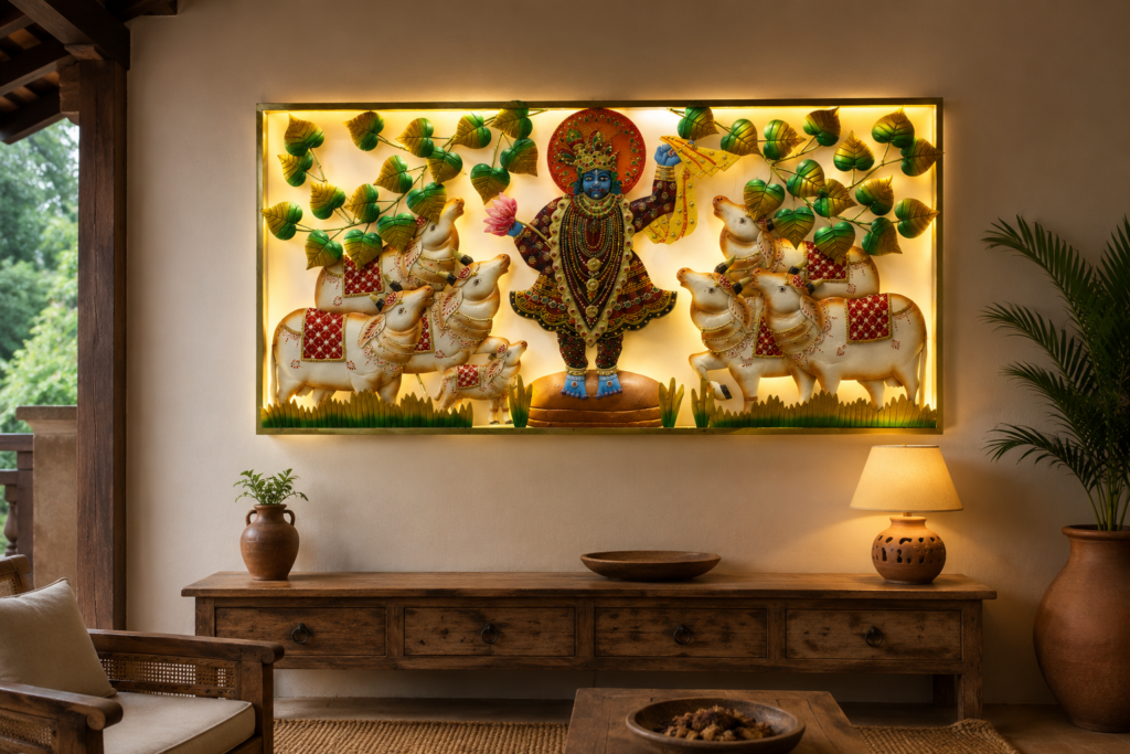 Srinath with Cows & Flute Handcrafted Metal Wall Art