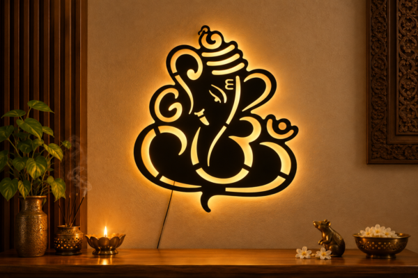 LED Backlit Ganpati Metal Wall Décor