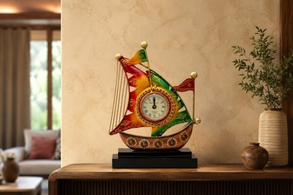HANDCRAFTED SAILBOAT TABLE DECOR WITH CLOCK